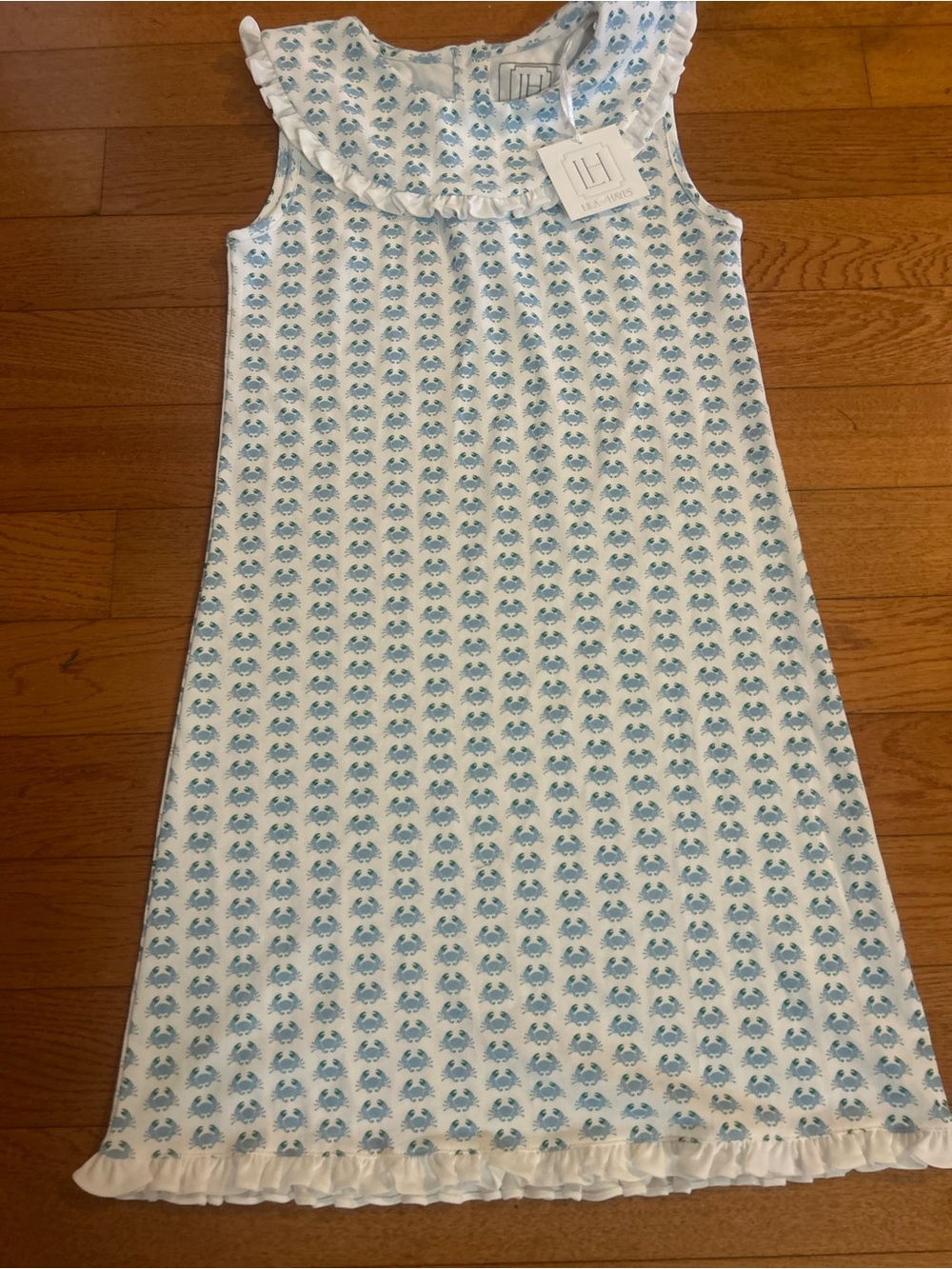 NWT Lila & Hayes Blue Crab Print Ruffle Dress size 8